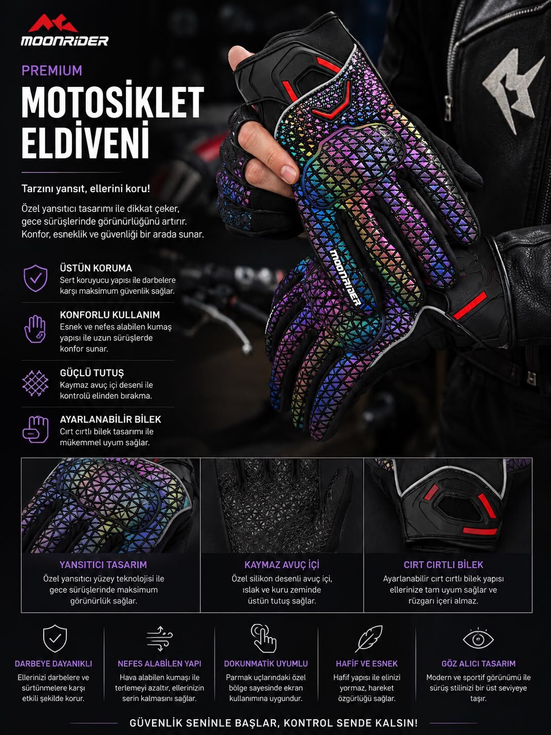 Moonrider Premıum Reflektif Motosiklet Eldiveni