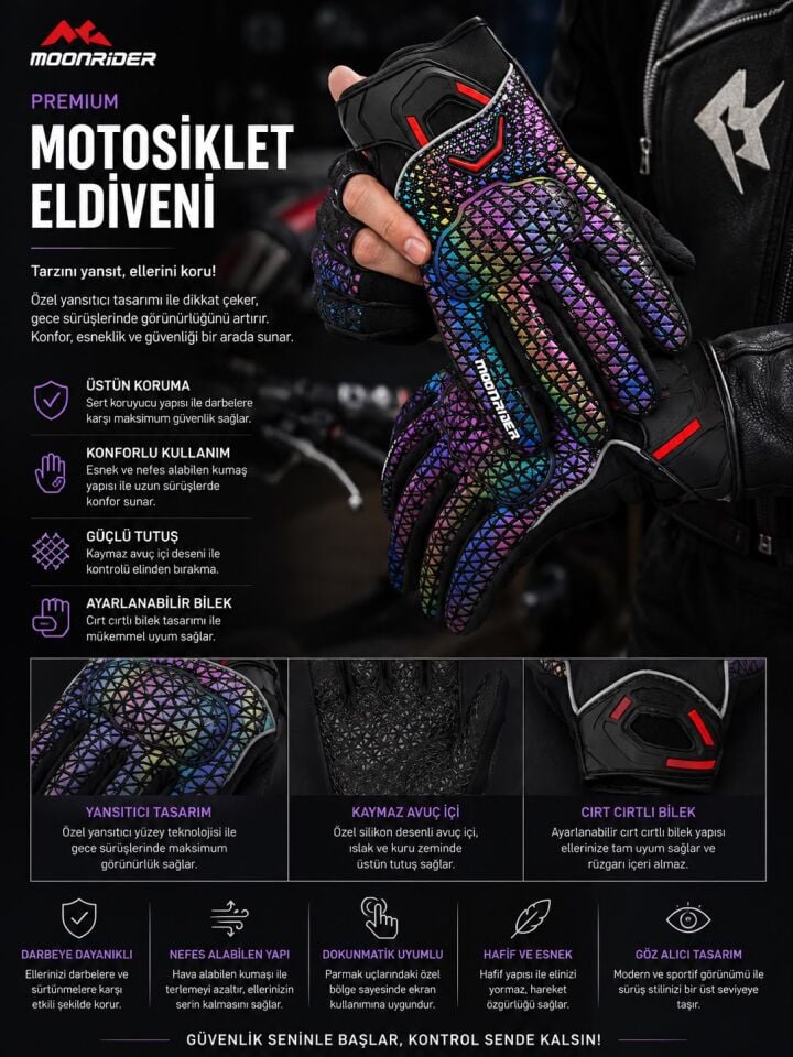 Moonrider Premıum Reflektif Motosiklet Eldiveni